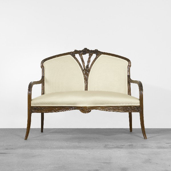 Louis Majorelle settee: Louis Majorelle settee France, c. 1905 carved walnut, upholstery 54 w x 30 d x 42 h inches
