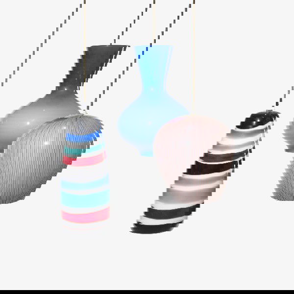 Massimo Vignelli chandelier: Massimo Vignelli chandelier Venini Italy, c. 1950 glass, brass, aluminum 22 w x 22 d x 38 h inches Signed with partial decal manufacturer's label to one shade: [Murano Made in Italy] with partial deca