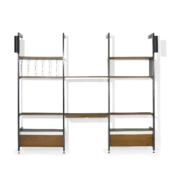 Nelson & Associates Comprehensive Storage System: George Nelson & Associates Comprehensive Storage System (CSS) Herman Miller USA, 1959 anodized aluminum, enameled aluminum, walnut, laminate, plastic, lacquered masonite 99 w x 22 d x 86 h inches This
