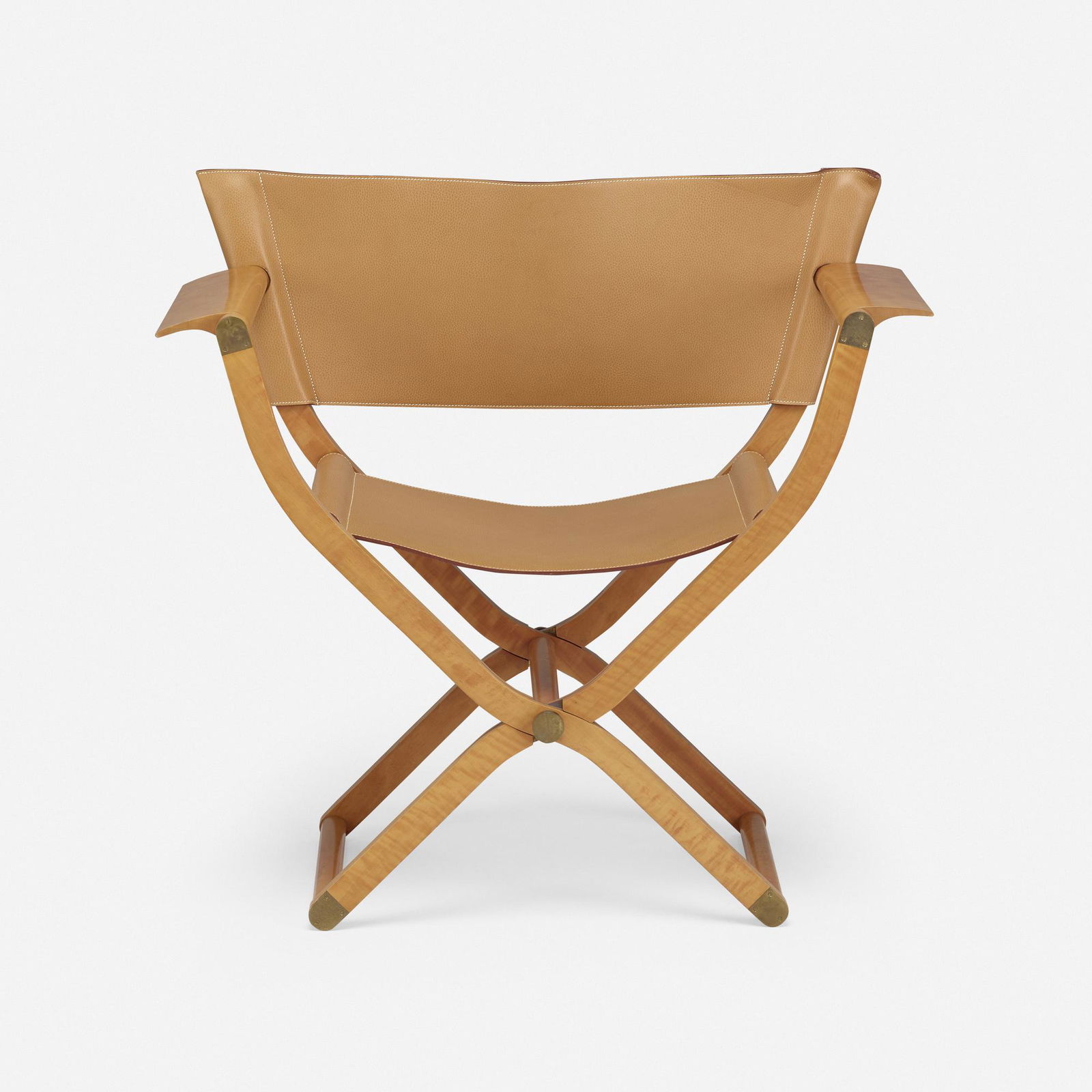 Rena Dumas and Peter Coles, Pippa folding chair: Rena Dumas and Peter Coles Pippa folding chair HermesFrance c. 2016pearwood, leather, brass 32 h × 34.25 w × 20.25 d in (81 × 87 × 51 cm) Impressed manufacturer's