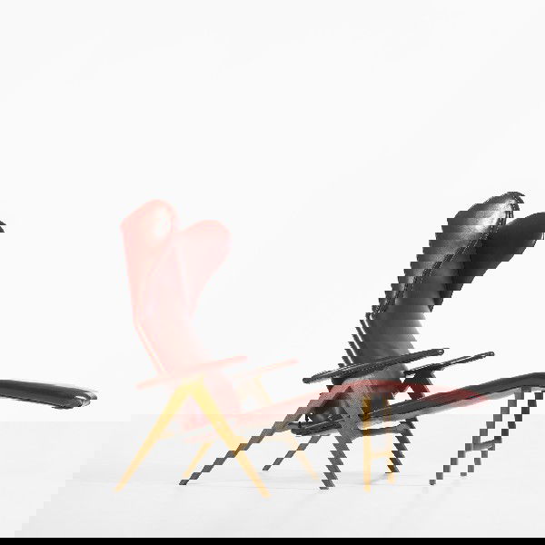 H.M. Klein chaise: H.M. Klein chaise Bramin Møbler Denmark, c. 1960 vinyl, teak, enameled steel 30 w x 50 d x 41 h inches