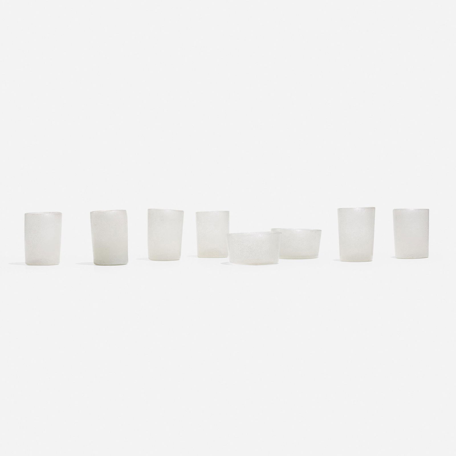 Russel Wright, attribution, Glassware: Russel Wright, attribution Glassware USA, c. 1945glass 3.5 h Ã— 2.5 dia in (9 Ã— 6 cm) 2 h Ã— 3.75 dia in (5 Ã— 10 cm) Collection includes six glasses and two bowls. Provenance:</