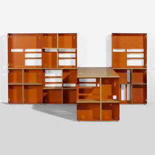 Ali Tayar, Icon 20 shelving system: Ali Tayar Icon 20 shelving system Turkey/USA, 1999enameled steel, birch plywood overall: 58 h × 113 w × 72.5 d in (147 × 287 × 184 cm) each: 28.25 h × 28.25 w ×