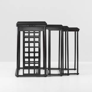 Josef Hoffmann nesting tables, model no. 986: Josef Hoffmann nesting tables, model no. 986 Jacob & Josef Kohn Austria, 1906 lacquered beech 24 w x 16.5 d x 29 h inches Signed with partial paper manufacturer's label to underside of one example: