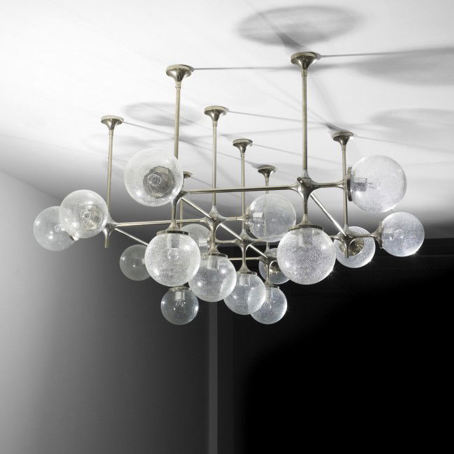 Peter Rockel Module 1 light fixture: Peter Rockel Module 1 light fixture from the Palace of the Republic, East Berlin Kombinat Leuchtenbau Germany, 1975 aluminum, blown glass 104 w x 82 d x 41 h inches Provenance: Palace of the Republic,