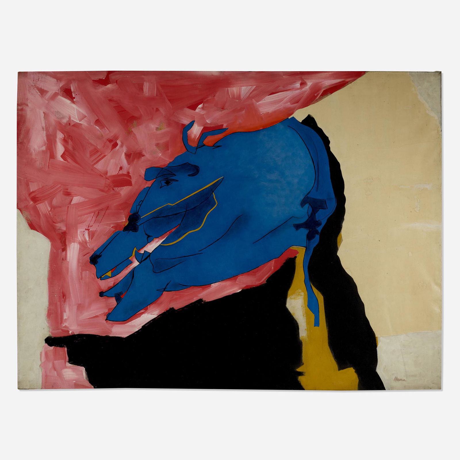 David Hare, Cronus Dog: David Hare Cronus Dog 1967paper collage and oil on canvas 70.5 h × 93 w in (179 × 236 cm) Signed, titled and dated to verso 'Cronus Dog 1967 Hare'. Signed to lower right 'Hare'.