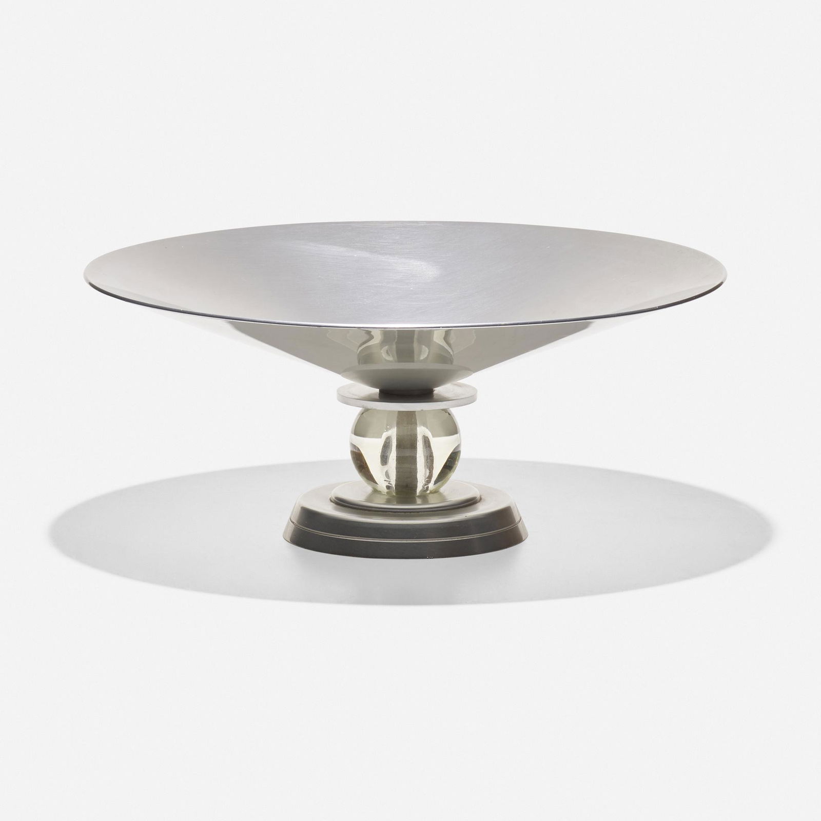 Lurelle Guild, Stafford bowl: Lurelle Guild Stafford bowl Aluminum Company of America, Kensington Inc. DivisionUSA, c. 1934aluminum, glass 5.5 h × 13.5 dia in (14 × 34 cm) Impressed manufacturer's mark to