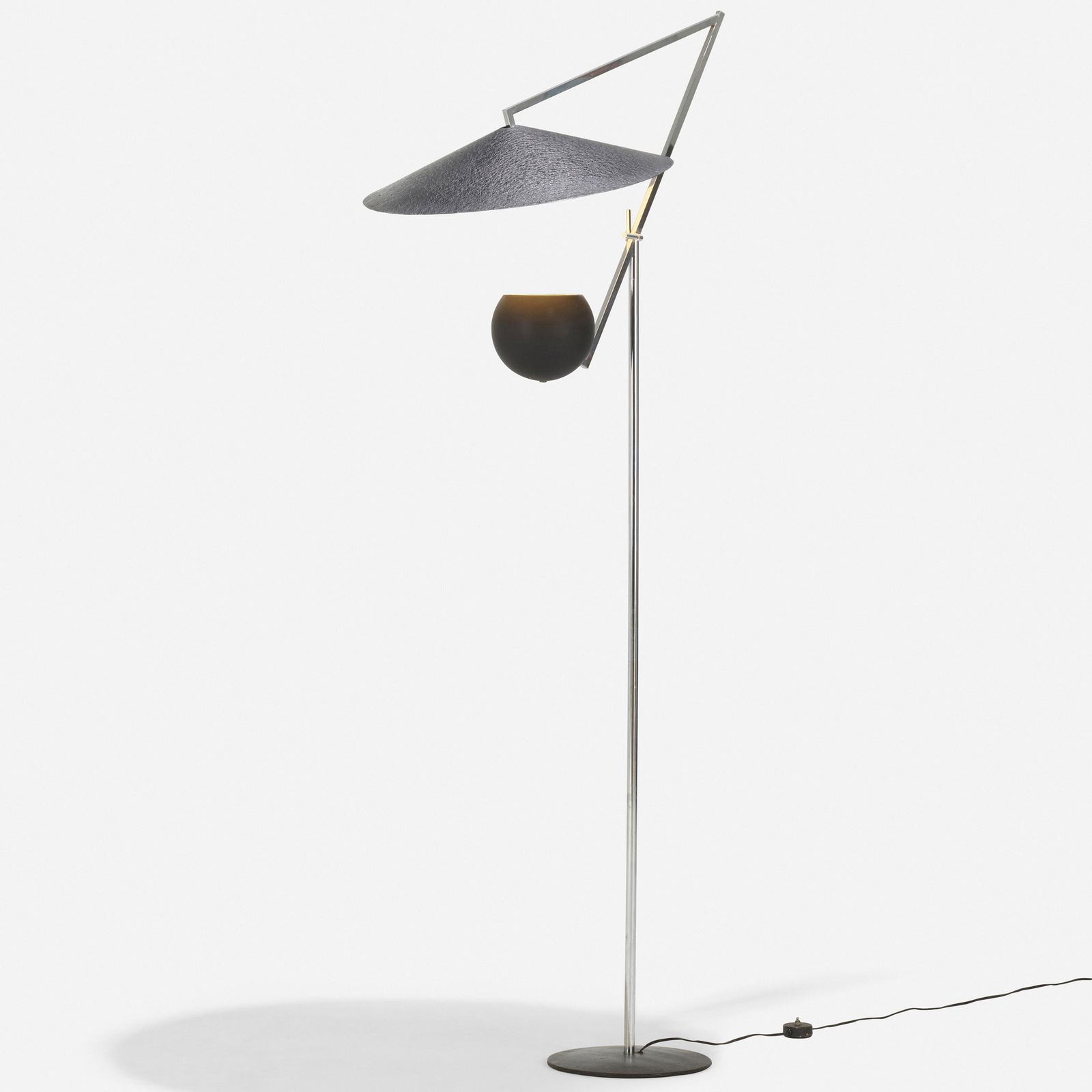 Robert Sonneman, Floor lamp, model 8075: Robert Sonneman Floor lamp, model 8075 Robert Sonneman Associates, Inc.USA, c. 1965enameled metal, chrome-plated steel 71.75 h × 20.75 w × 31 d in (182 × 53 × 79 cm)