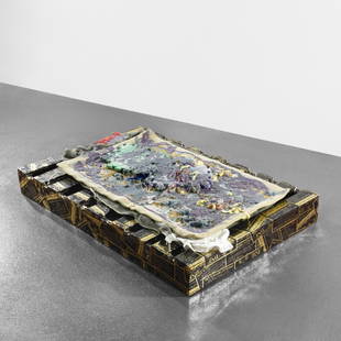 Jason Rhoades Mr. Chips Piss Wheat Grass Rug: Jason Rhoades Mr. Chips Piss Wheat Grass Rug 2004 wheat grass rug, hot glue, shop towels, virgin glue beads, African rocks, crystal cluster, three-way winning Lottery ticket, yarn, twine, foam playmat