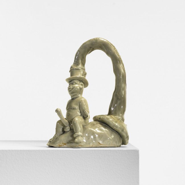 Robert Arneson untitled: Robert Arneson untitled 1969 hand-built and glazed stoneware 6.75 h x 5 w inches Impressed signature and date to side 'Arneson 1969' with impressed inscription 'This Peace is Dedicated to J.J."