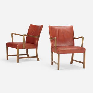 Ole Wanscher, Armchairs, pair: Ole Wanscher Armchairs, pair A.J. Iversen SnedkermesterDenmark, c. 1945 / c. 1960leather, beech 33 h × 24 w × 29 d in (84 × 61 × 74 cm) Provenance: