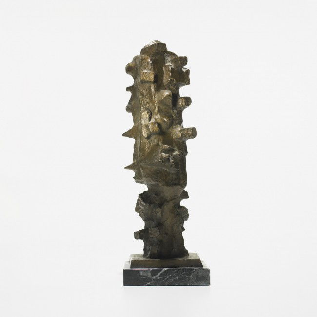 Abbott Pattison Chicago Totem: Abbott Pattison Chicago Totem Marinelli Foundry USA, c. 1960 bronze, marble 6.25 w x 4.5 d x 18.5 h inches Cast signature to base: [A. Pattison Firenze]. Provenance: Collection of the artist | Thence