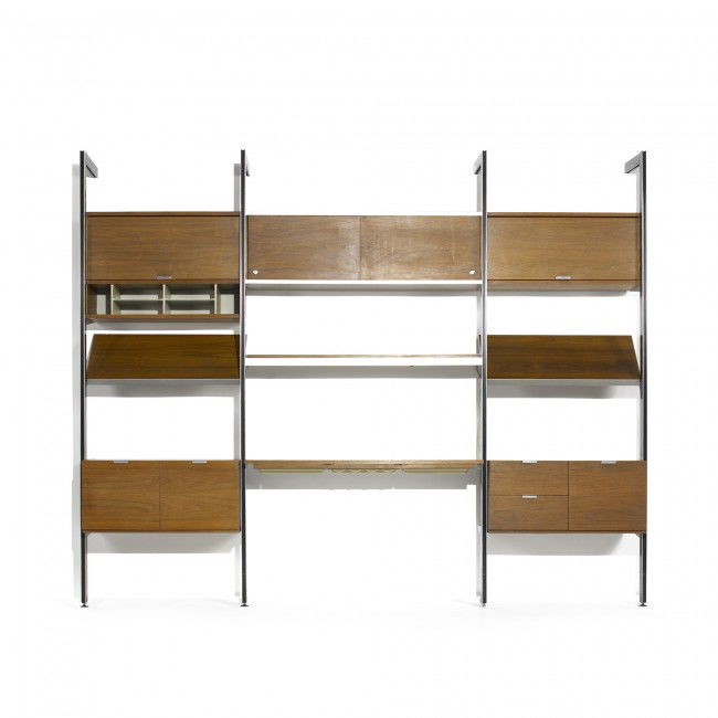 Nelson & Associates Comprehensive Storage System: George Nelson & Associates Comprehensive Storage System (CSS) Herman Miller USA, 1959 walnut, enameled aluminum, aluminum, plastic 113.5 w x 22.5 d x 94 h inches This CSS unit is comprised of four upr
