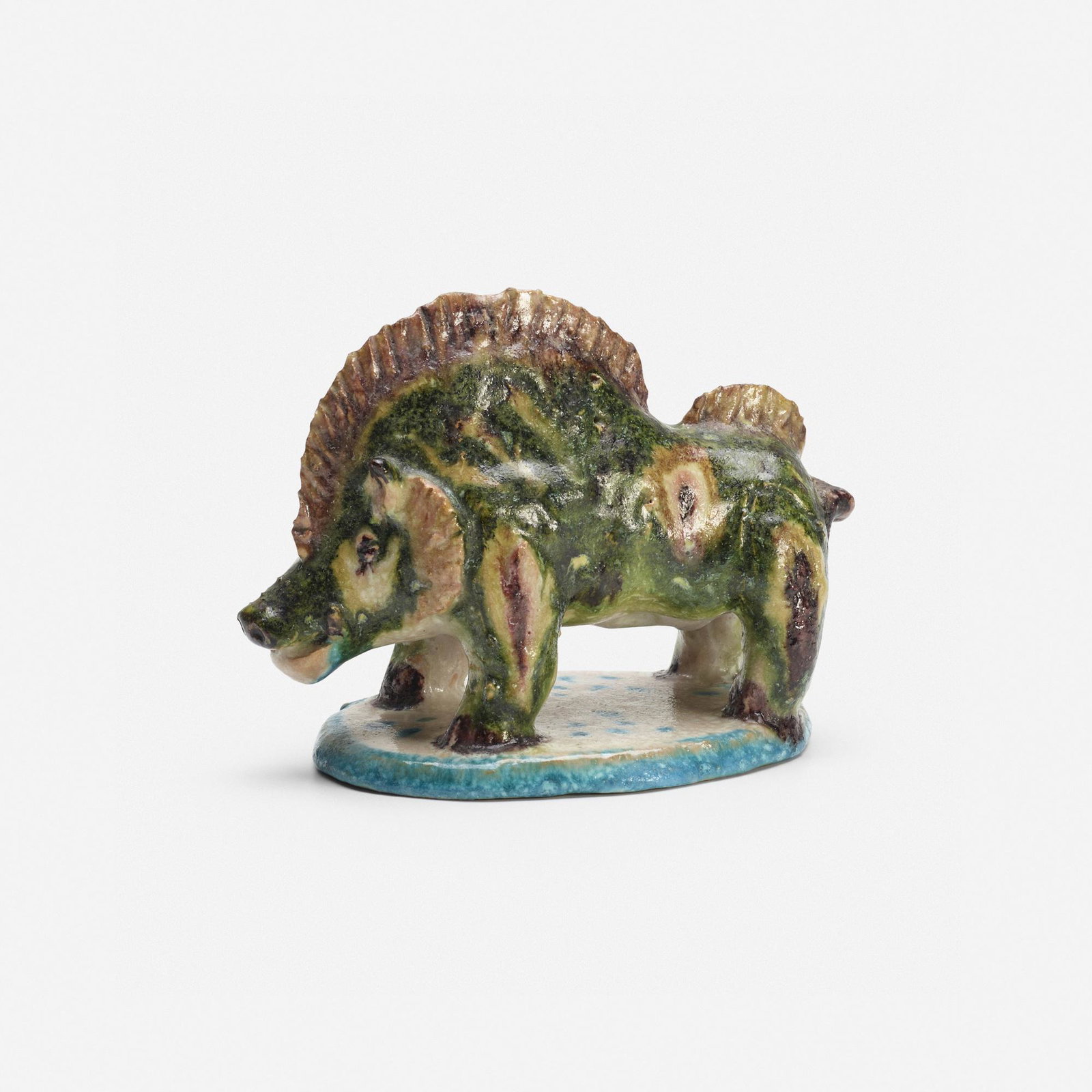 Guido Gambone, Boar: Guido Gambone Boar Italy, c. 1960 glazed stoneware 4.75 h × 6.25 w × 3.5 d in (12 × 16 × 9 cm) Signature and donkey mark to underside 'Gambone Italy'. Pro