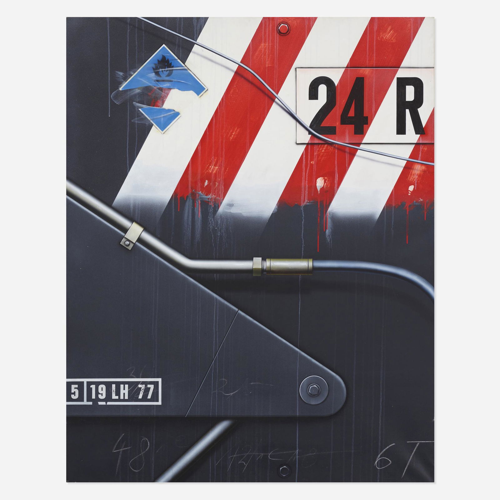 Peter Klasen, CAMION S.I.T.A. 24R: Peter Klasen CAMION S.I.T.A. 24R 1985oil on canvas 63.75 h × 51 w in (162 × 130 cm) Signed, titled and dated to verso 'Klasen CAMION S.I.T.A. 24R 1985'. Provenance:<