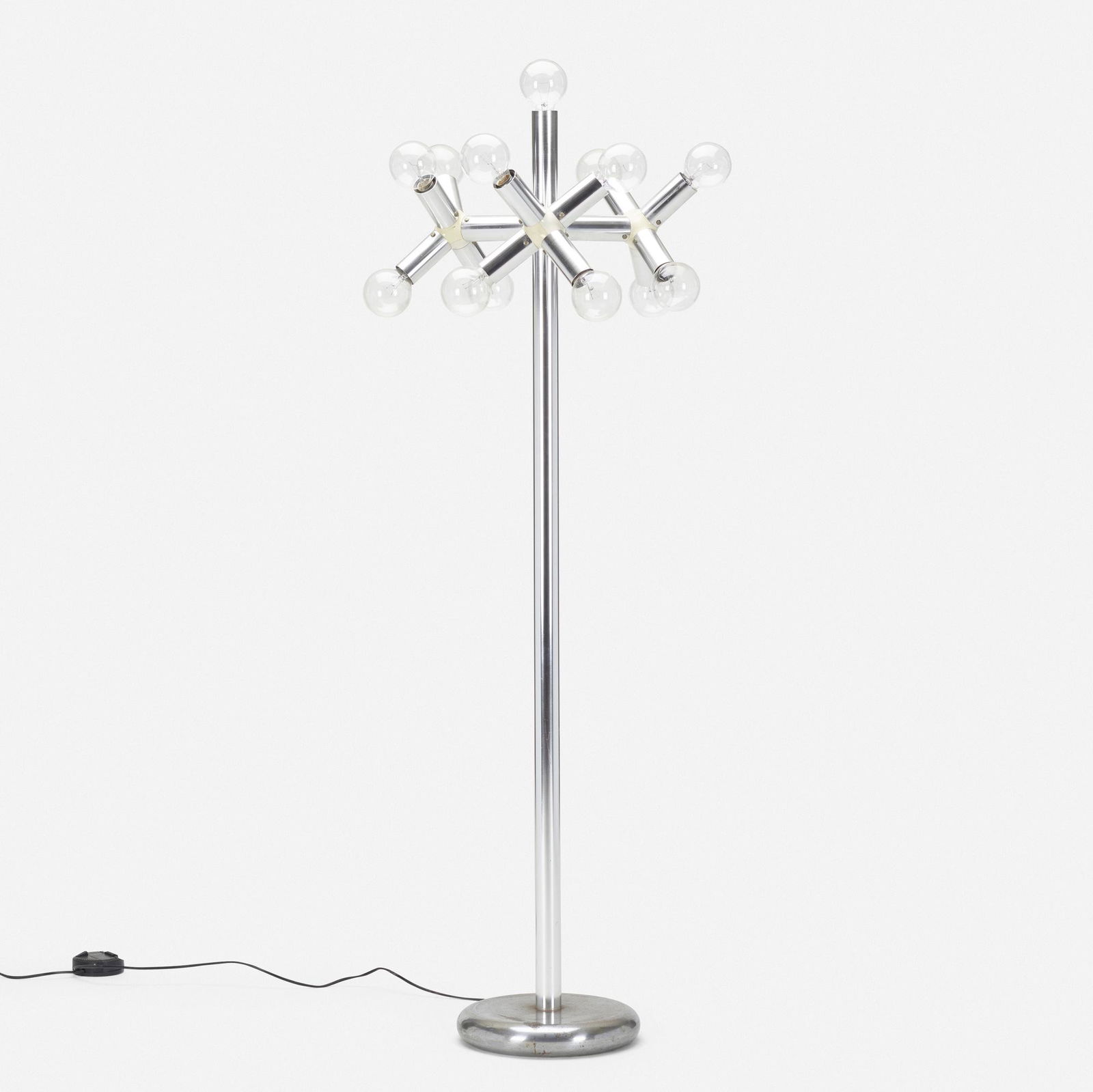 Robert Haussmann, Floor lamp: Robert Haussmann Floor lamp Swiss Lamps InternationalSwitzerland, c. 1965aluminum, chrome-plated steel, plastic 60.25 h × 19.25 dia in (153 × 49 cm) This work wi