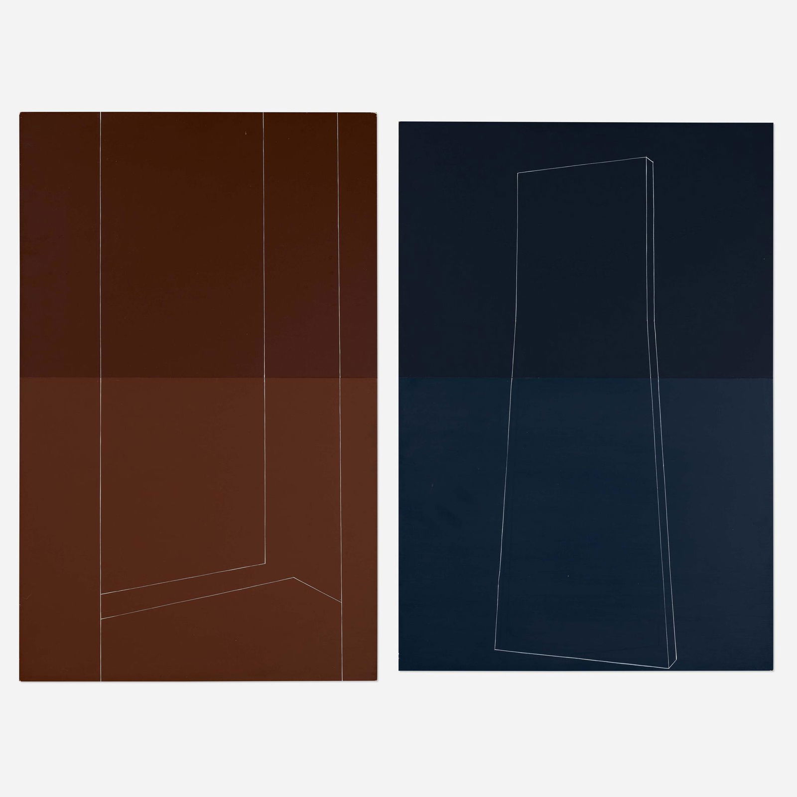 Kate Shepherd, Two works: Kate Shepherd Through A Doorway; Brown and Navy Blue Interior and Velvet Dress (two works) 2000/2001oil on aluminum panel 30 h × 19 w × 1 d in (76 × 48 × 3 cm) 29 h ×