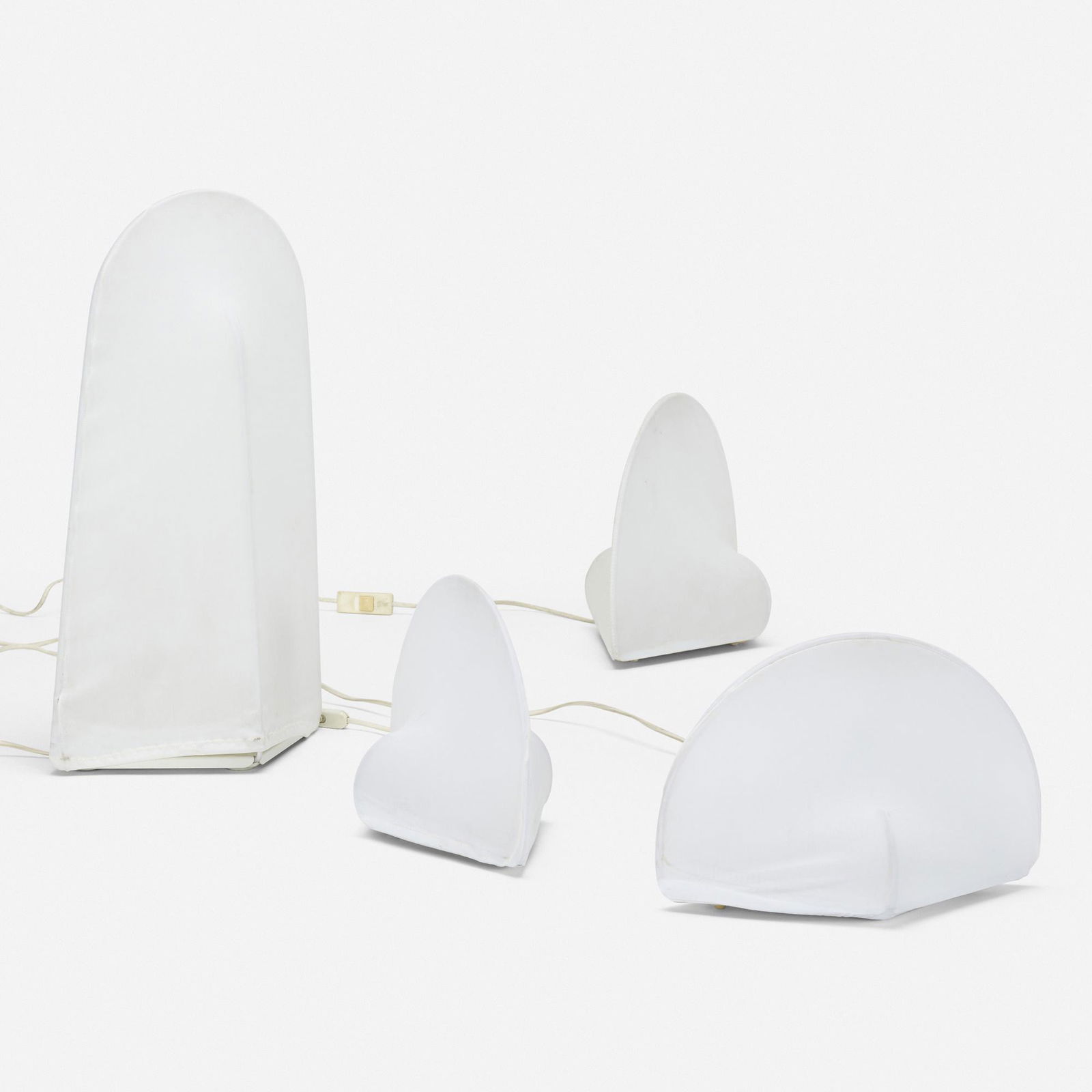 Kazuhide Takahama, Kaori table lamps, set of four: Kazuhide Takahama Kaori table lamps, set of four SirrahJapan / Italy, 1975jersey fabric over aluminum and plastic frames largest: 22.5 h × 13 w × 9.75 d in (57 × 33 × 25