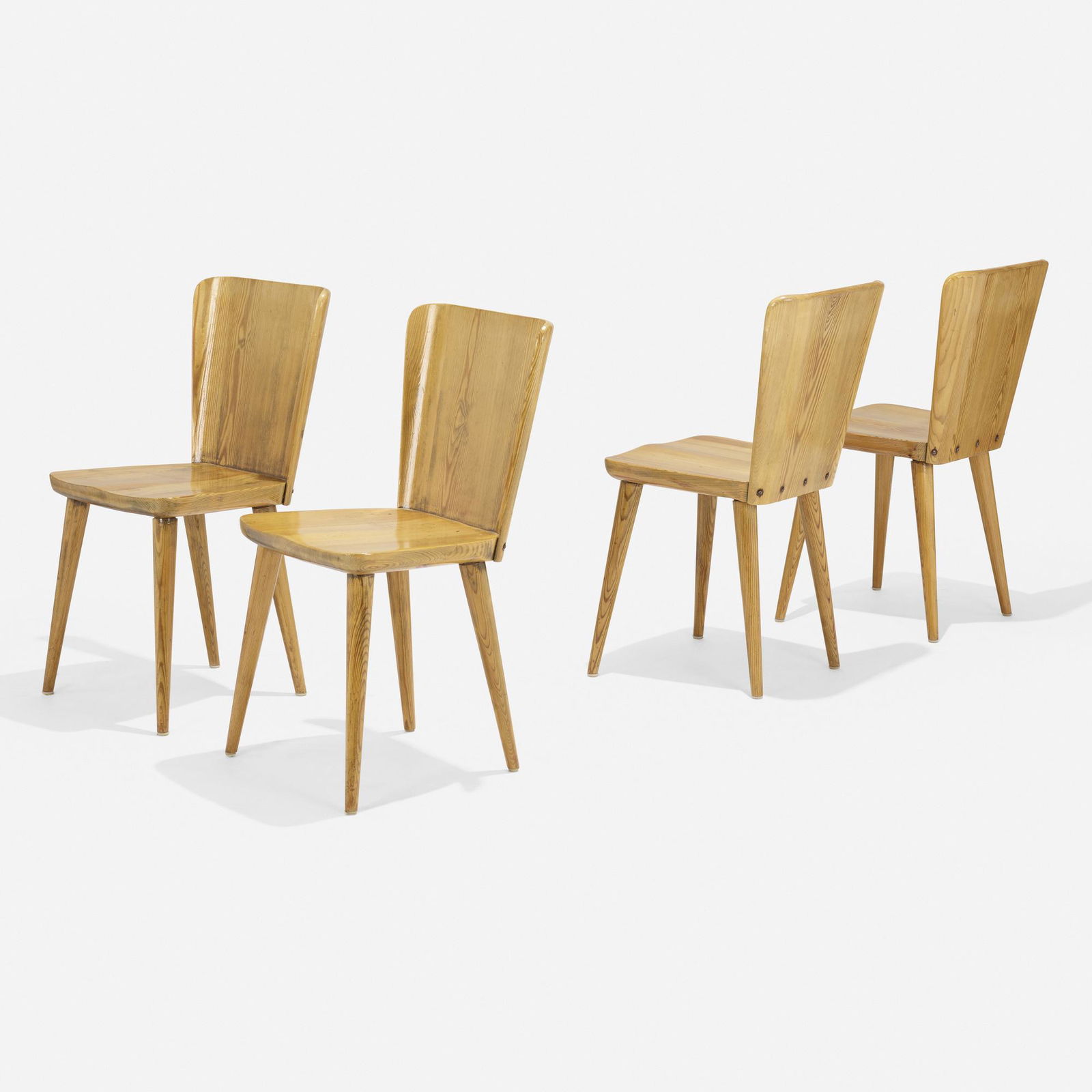 Goran Malmvall, Dining chairs, set of four: Goran Malmvall Dining chairs, set of four Karl Andersson & SonerSweden, c. 1945pine, steel 32 h × 16.5 w × 17.5 d in (81 × 42 × 44 cm) This work will