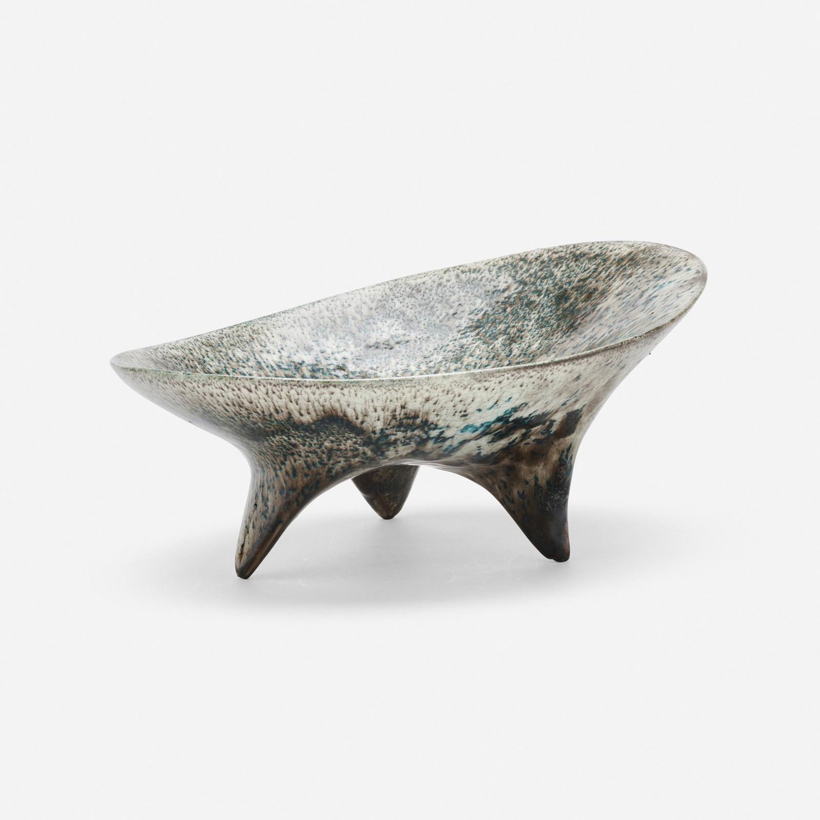 Hans Hedberg, Tripod vessel: Hans Hedberg Tripod vessel Sweden, c. 1960glazed earthenware 5.5 h × 13 w × 11 d in (14 × 33 × 28 cm) Incised signature to underside 'Hedberg'. This