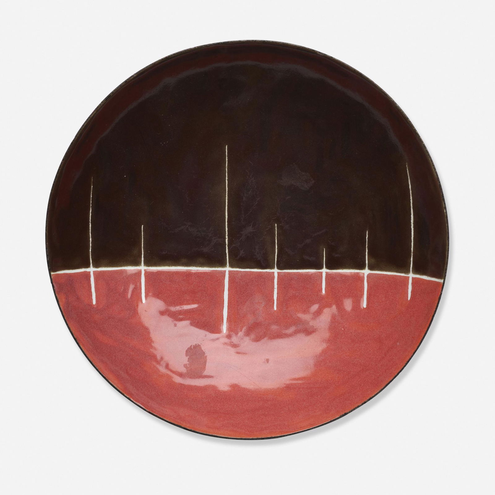 Italian, Plate: Italian Plate c. 1955enameled copper 1.5 h × 8.5 dia in (4 × 22 cm) Signed with applied distributor's label to underside 'Raymor'. Provenance: Collection of