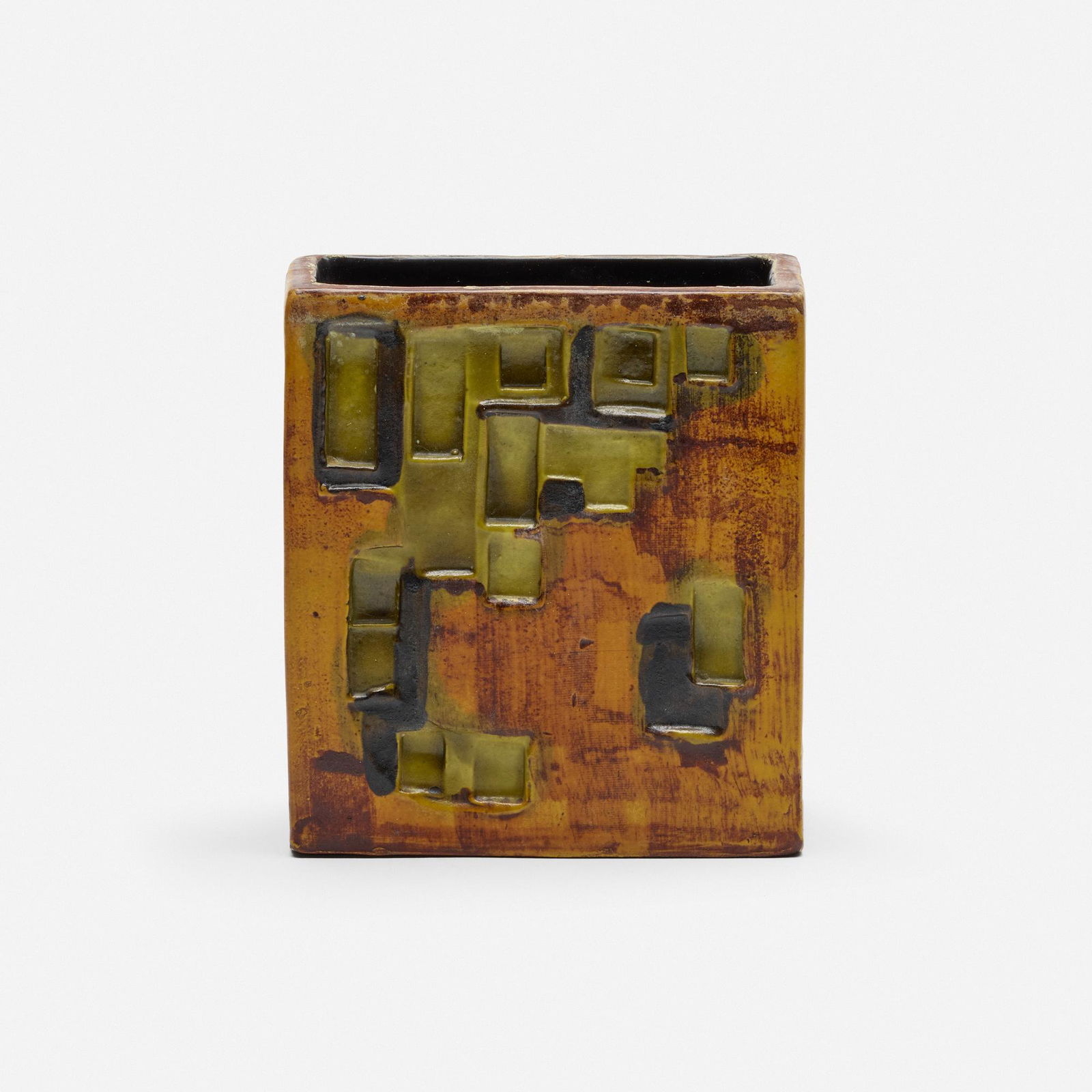 Marcello Fantoni, Vase: Marcello Fantoni Vase RaymorItaly / USA, c. 1960glazed earthenware 6.25 h × 5.5 w × 3 d in (16 × 14 × 8 cm) Signed and inscribed to underside 'Fantoni Italy for R
