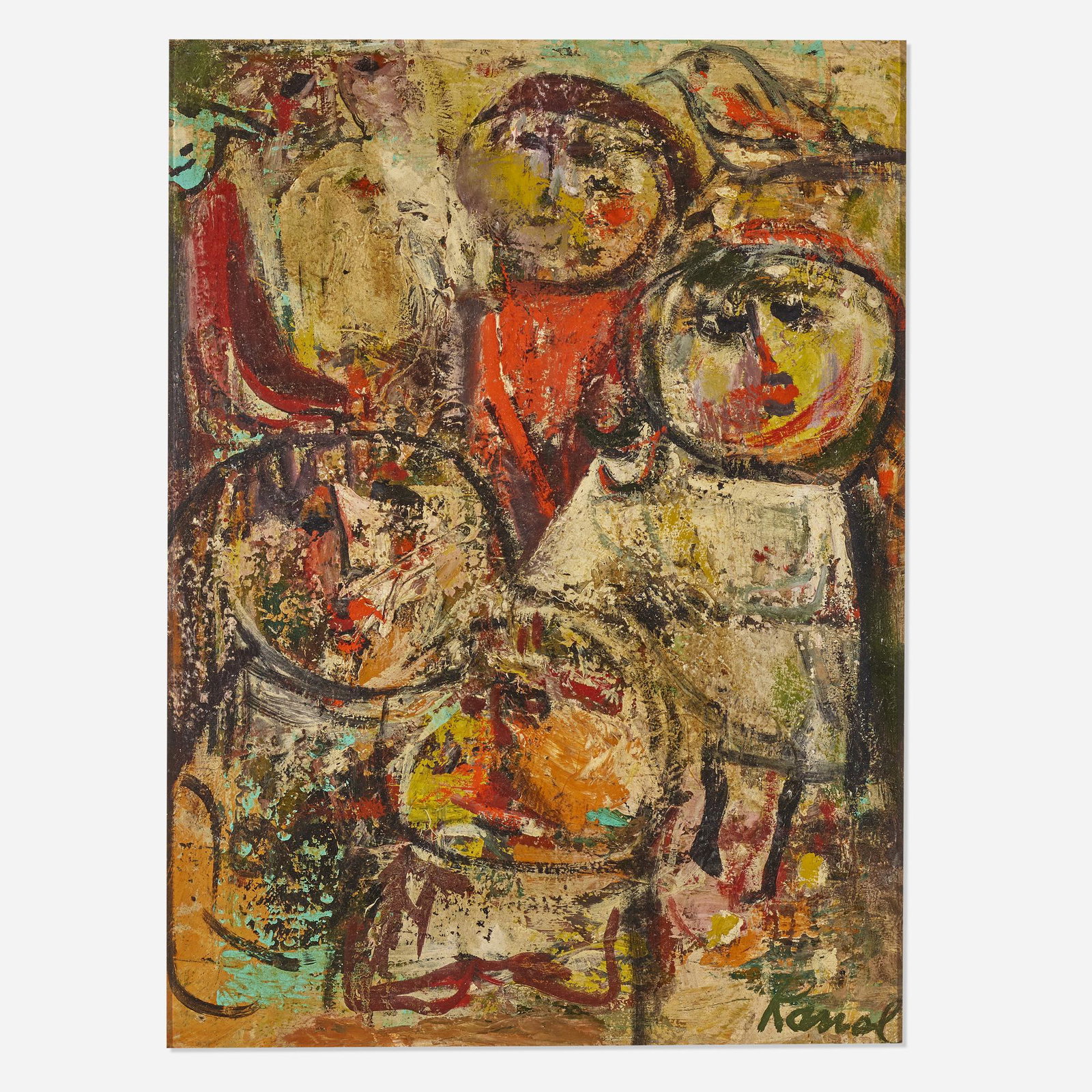 Kanol (Karl Nolde), Untitled (His Grandchildren): Kanol (Karl Nolde) Untitled (His Grandchildren) 1950 oil on board 24 h × 18 w in (61 × 46 cm) Signed to lower right 'Kanol'. Signed, dated and inscribed to verso 'Landscape with Ora