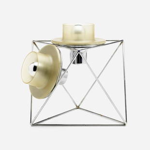 Felice Ragazzo, Poliedra table lamp: Felice Ragazzo Poliedra table lamp GuzziniItaly, 1969chrome-plated steel, plastic 13 h × 14 w × 14 d in (33 × 36 × 36 cm) This innovative lamp features two indepe