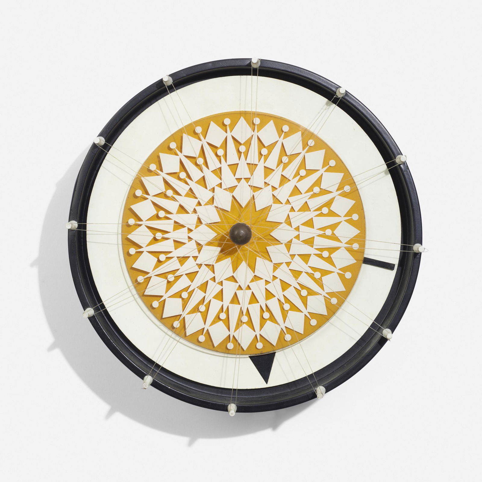 George Nelson & Associates, Rare Compass wall clock: George Nelson & Associates Rare Compass wall clock, model 2278B from the Motion Notion series Howard Miller Clock CompanyUSA, 1959-60enameled aluminum, screen print on acrylic, lacquered wood, str