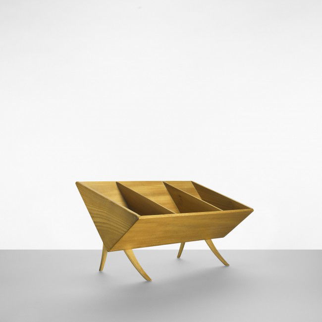 Bruno Mathsson book crib, model T-704: Bruno Mathsson book crib, model T-704 Karl Mathsson Sweden, 1941 ash, birch 19.75 w x 10.5 d x 10.25 h inches Signed with applied retailer's label to underside: [Illumus Bolighus Kobenhavn].