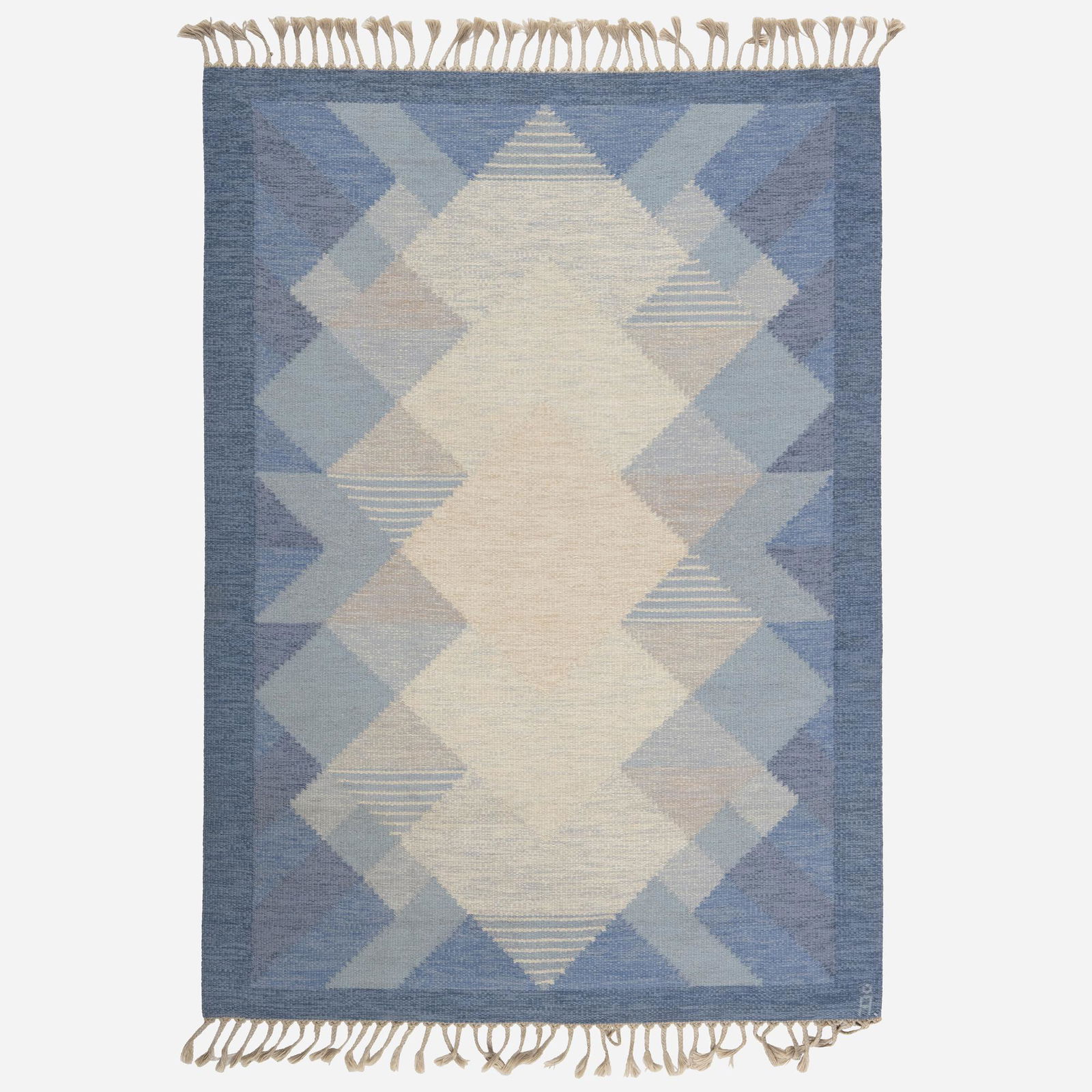 Agda Osterberg, Flatweave carpet: Agda Osterberg Flatweave carpet Sweden, c. 1950hand-woven wool 5'5" × 7'7" in (165 × 231 cm) Woven signature to edge 'AO'. This work will ship from New York Cit