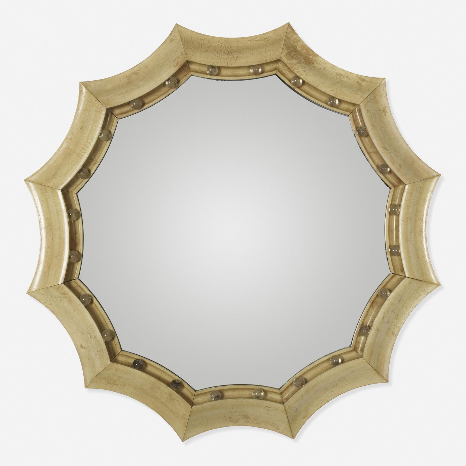 Samuel Marx, Mirror from the Levy House, Glencoe: Samuel Marx Mirror from the Levy House, Glencoe QuigleyUSA, 1934vellum over wood, crystal spheres, mirrored glass 2 d × 38 dia in (5 × 97 cm) Impressed manufacturer's mark to