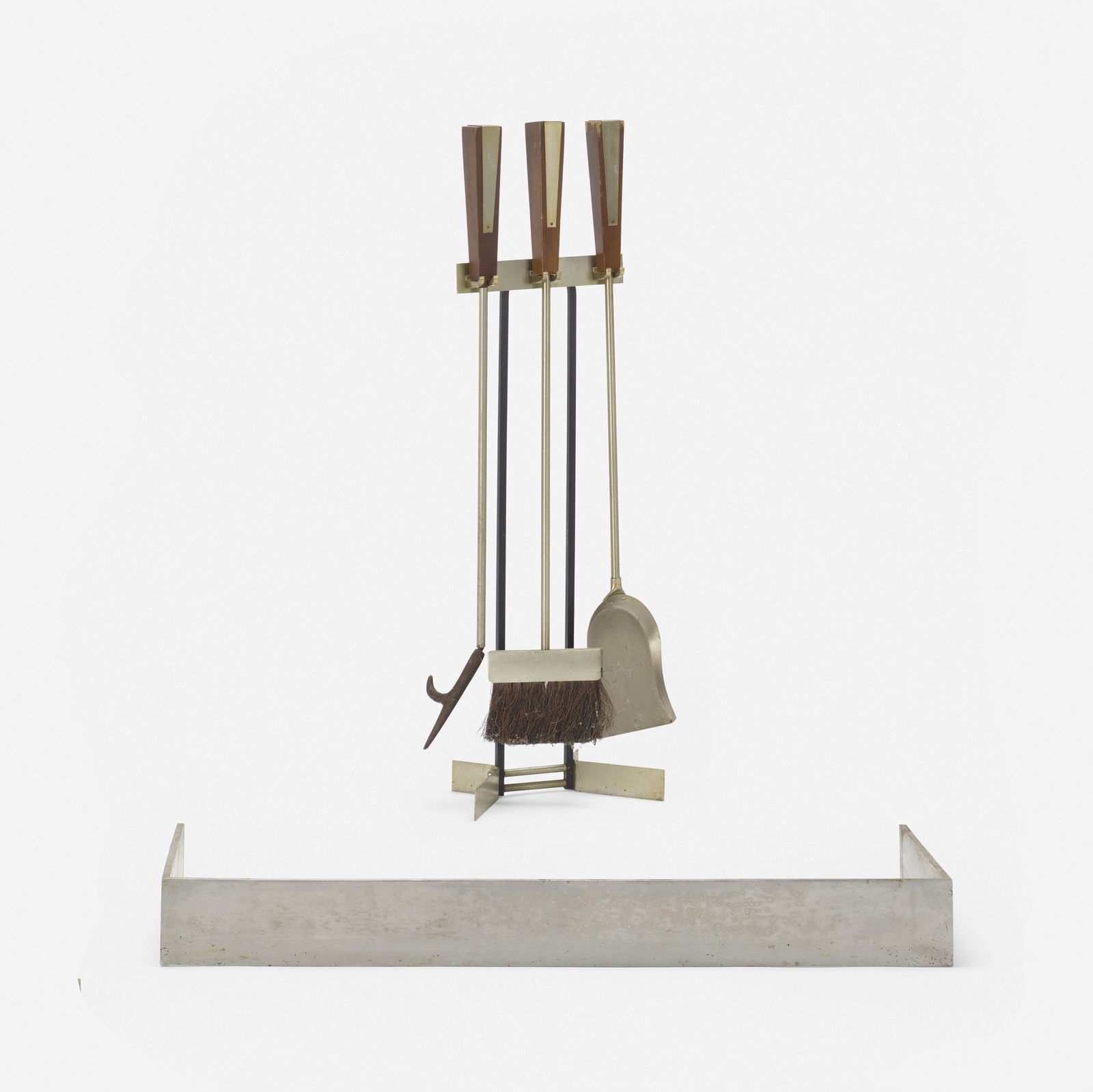 Samuel Marx, Custom firetools from the Plotkin-Dresner Residence, Highland Park: Samuel Marx Custom firetools from the Plotkin-Dresner Residence, Highland Park USA, c. 1945stainless steel, aluminum, nickel-plated steel, walnut, wrought iron, bristles tools: 32.75 h × 14.5 w