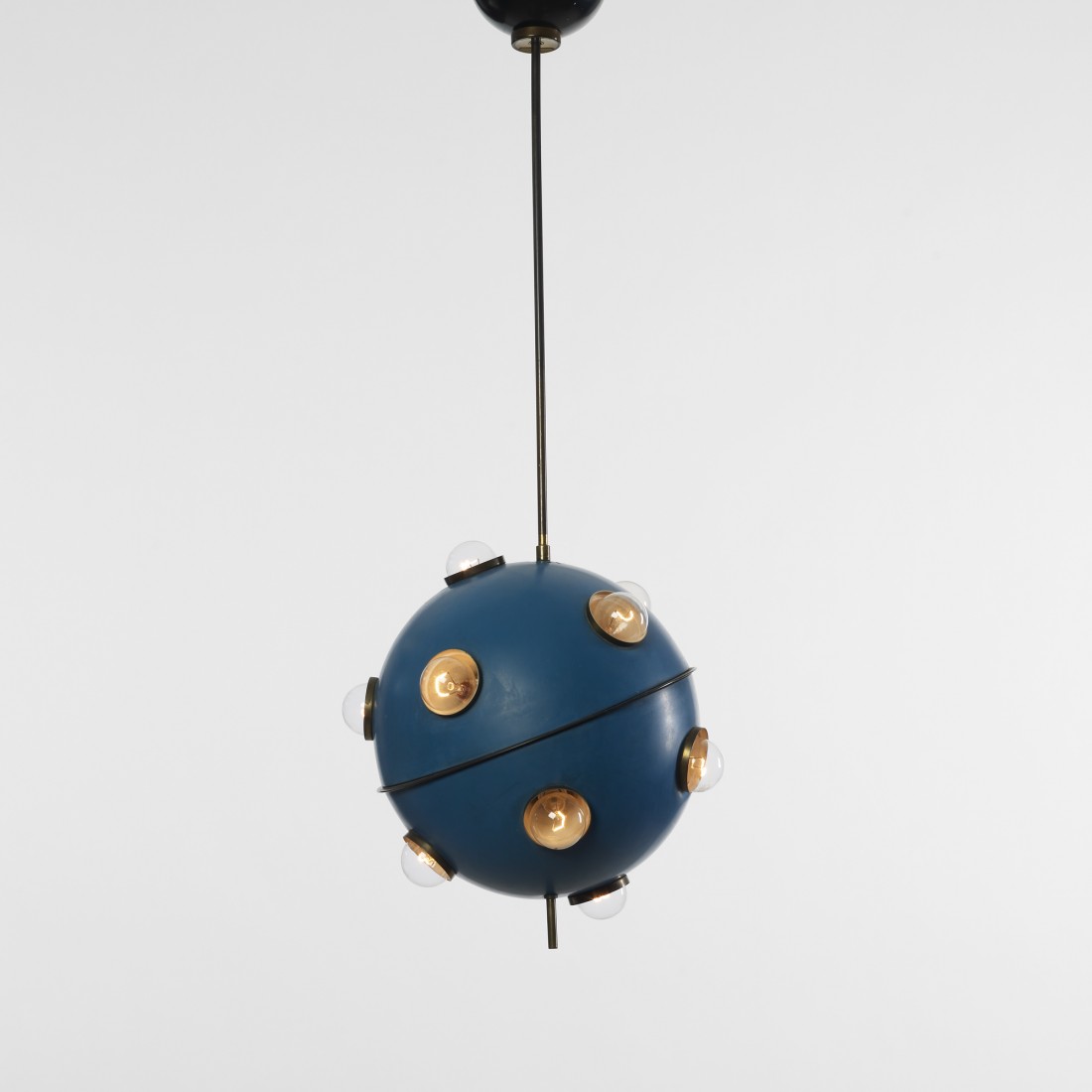 Oscar Torlasco pendant lamp, model 551: Oscar Torlasco pendant lamp, model 551 Lumi Italy, c. 1960 enameled brass, brass 12 dia x 32.5 h inches