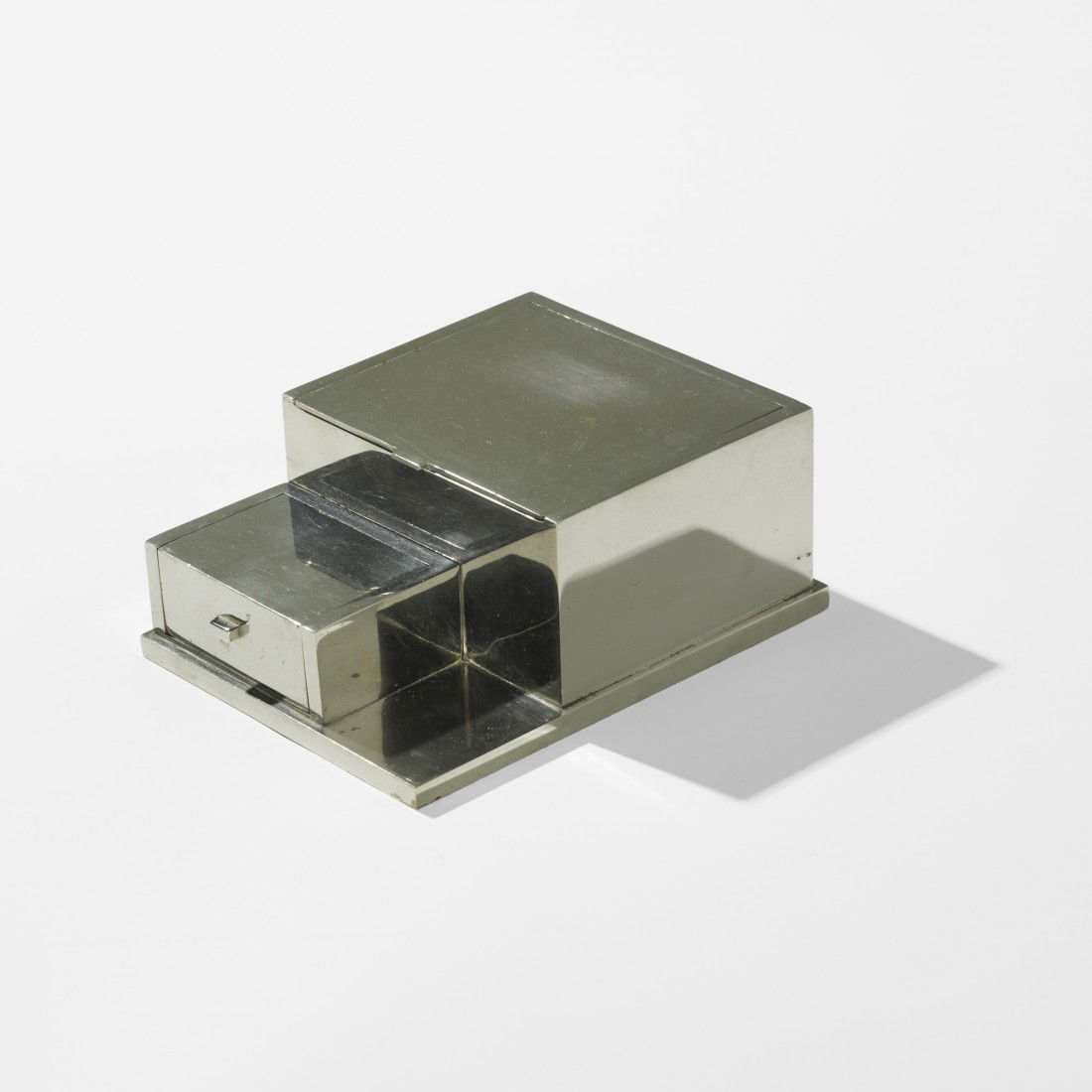 Robert Mallet-Stevens jewelry box: Robert Mallet-Stevens jewelry box La Maison Desny France, c. 1928 nickel-plated brass 4.75 w x 6.25 d x 2.5 h inches Signed with impressed manufacturer's mark to edge: [Desny Paris Made in France Depo