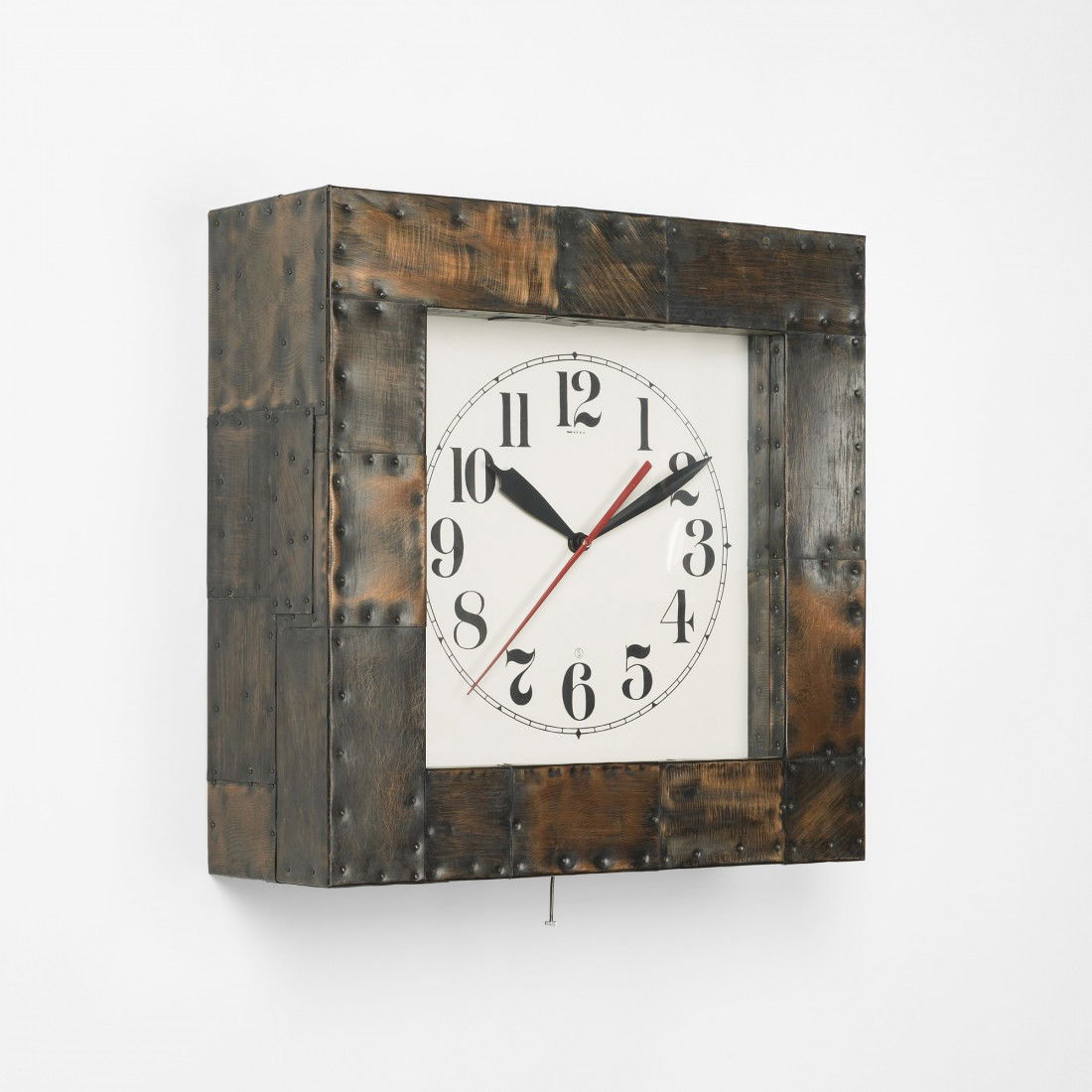 Paul Evans wall clock: Paul Evans wall clock Paul Evans Studio USA, c. 1970 patinated copper, glass 20 w x 7 d x 20 h inches Paul Evans designed furnishings and sculptures for the home of his friend and attorney, William Go
