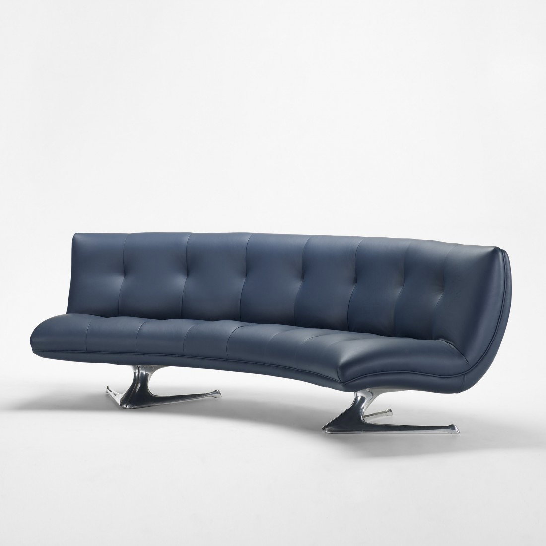 Vladimir Kagan Unicorn sofa: Vladimir Kagan Unicorn sofa Vladimir Kagan Designs, Inc. USA, 1963 leather, aluminum 102 w x 42 d x 32 h inches Literature: The Complete Kagan: A Lifetime of Avant-Garde Design, Kagan, ppg. 154, 264 V