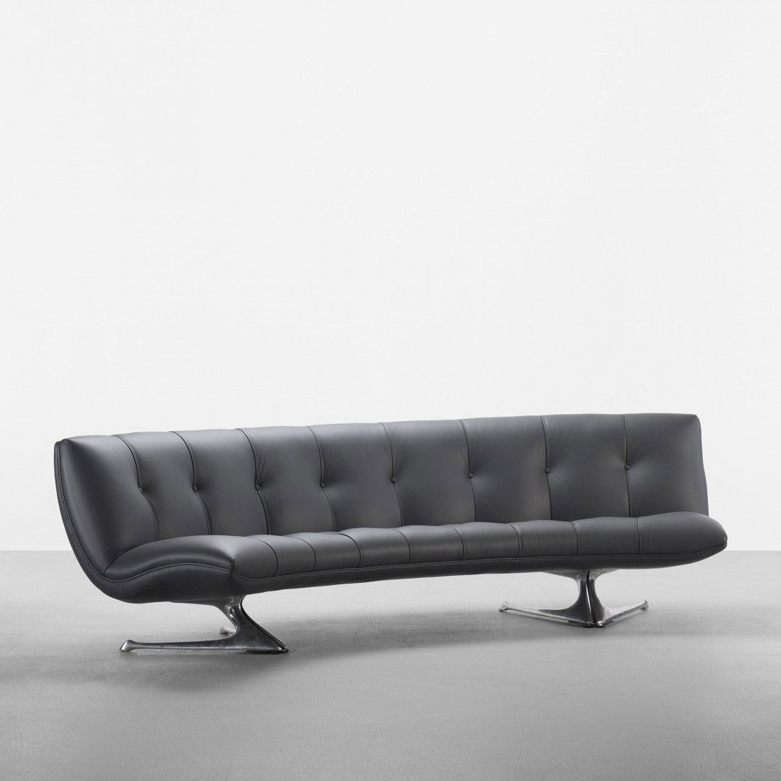 Vladimir Kagan Unicorn sofa: Vladimir Kagan Unicorn sofa Vladimir Kagan Designs, Inc. USA, 1963 leather, aluminum 114 w x 52 d x 32 h inches Literature: The Complete Kagan: A Lifetime of Avant-Garde Design, Kagan, ppg. 154, 264 V