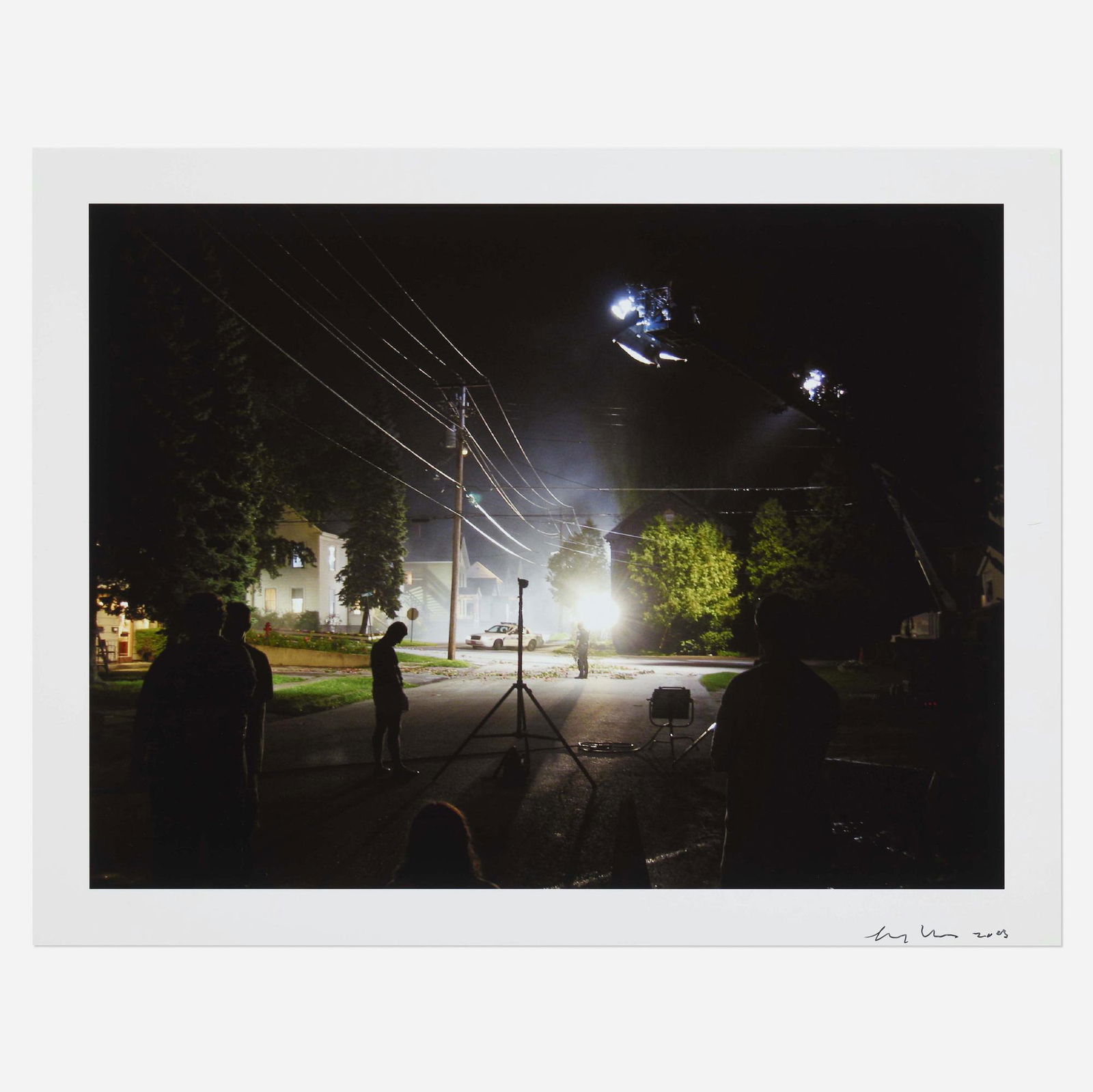 Gregory Crewdson, Production Still (Library Street): Gregory Crewdson Production Still (Library Street) 2003c-print image: 12 h × 16 w in (30 × 41 cm) sheet: 14 h × 18 w in (36 × 46 cm) Signed and dated to lower right