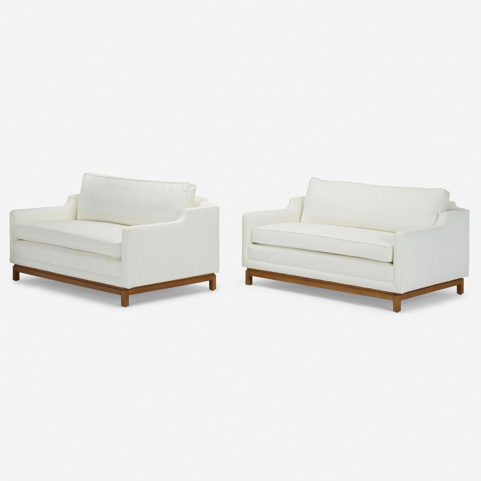 Widdicomb, Settees, pair: Widdicomb Settees, pair USA, c. 1955mahogany, upholstery 29.5 h × 54.5 w × 33 d in (75 × 138 × 84 cm) This work will ship from Wright in Chicago, Illinois.