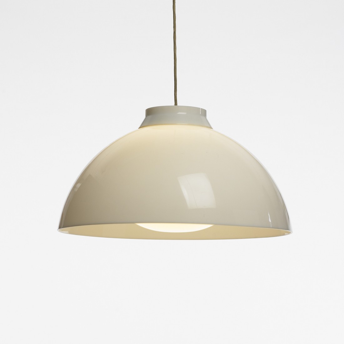 In the manner of Achille and Pier Giacomo Castigli: In the manner of Achille and Pier Giacomo Castiglioni pendant lamp c. 1970 plastic, aluminum 19 dia x 11.5 h inches