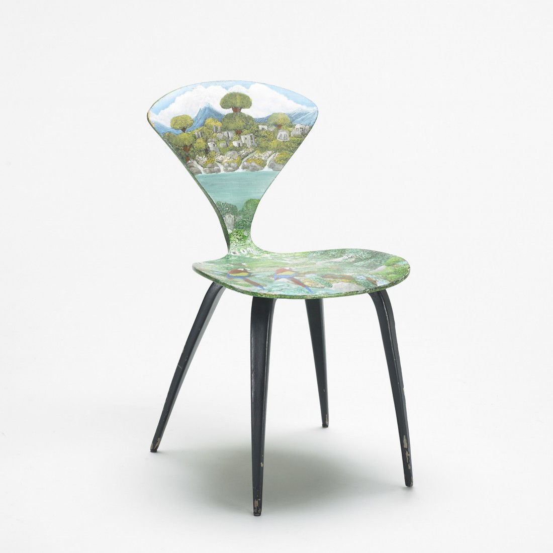 Norman Cherner chair: Norman Cherner chair Plycraft USA, 1958/2003 walnut plywood 17 w x 21 d x 31.25 h inches This chair has been hand-painted. Glazed signature to underside: [Lam 03].