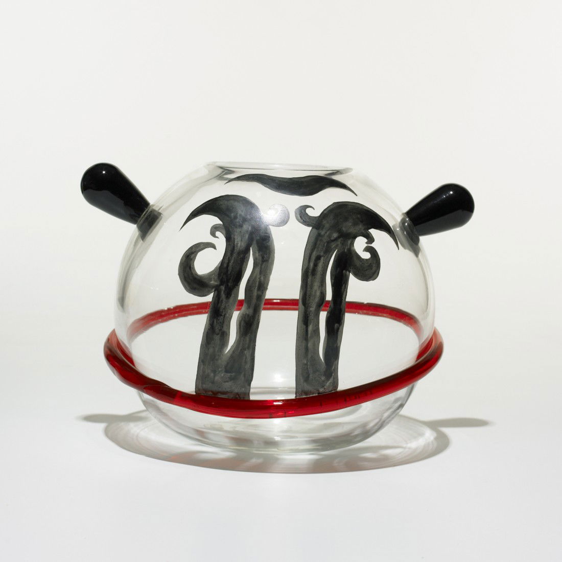 Massimo Giacon vase: Massimo Giacon vase Memphis Extra Italy, c. 1990 glass with external decoration 12.5 w x 10 d x 8.75 h inches Incised signature to rim: [M. Giacon per Memphis Extra].