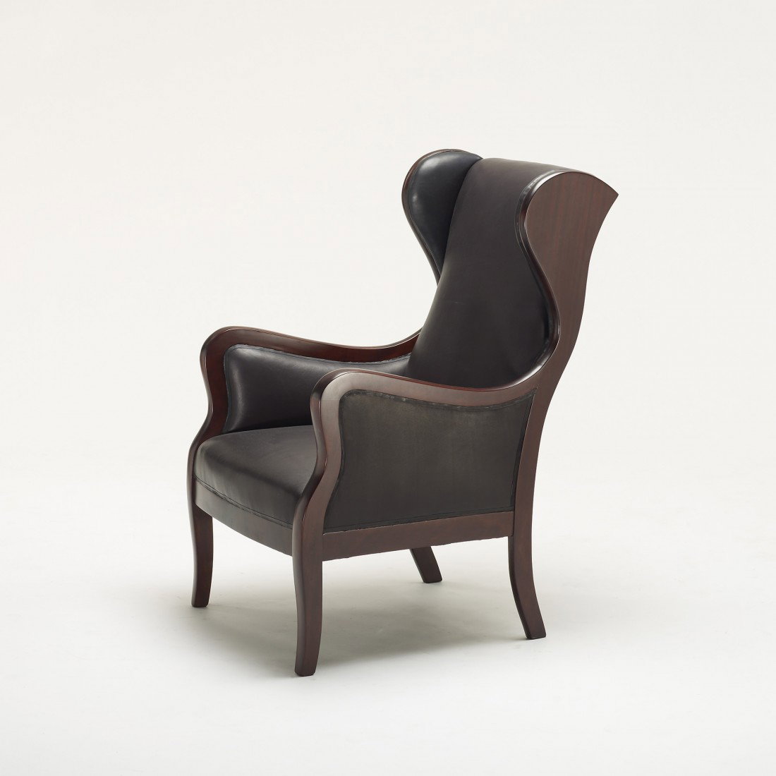 Frits Henningsen lounge chair: Frits Henningsen lounge chair Denmark, c. 1930 leather, mahogany 26.5 w x 33 d x 41.5 h inches