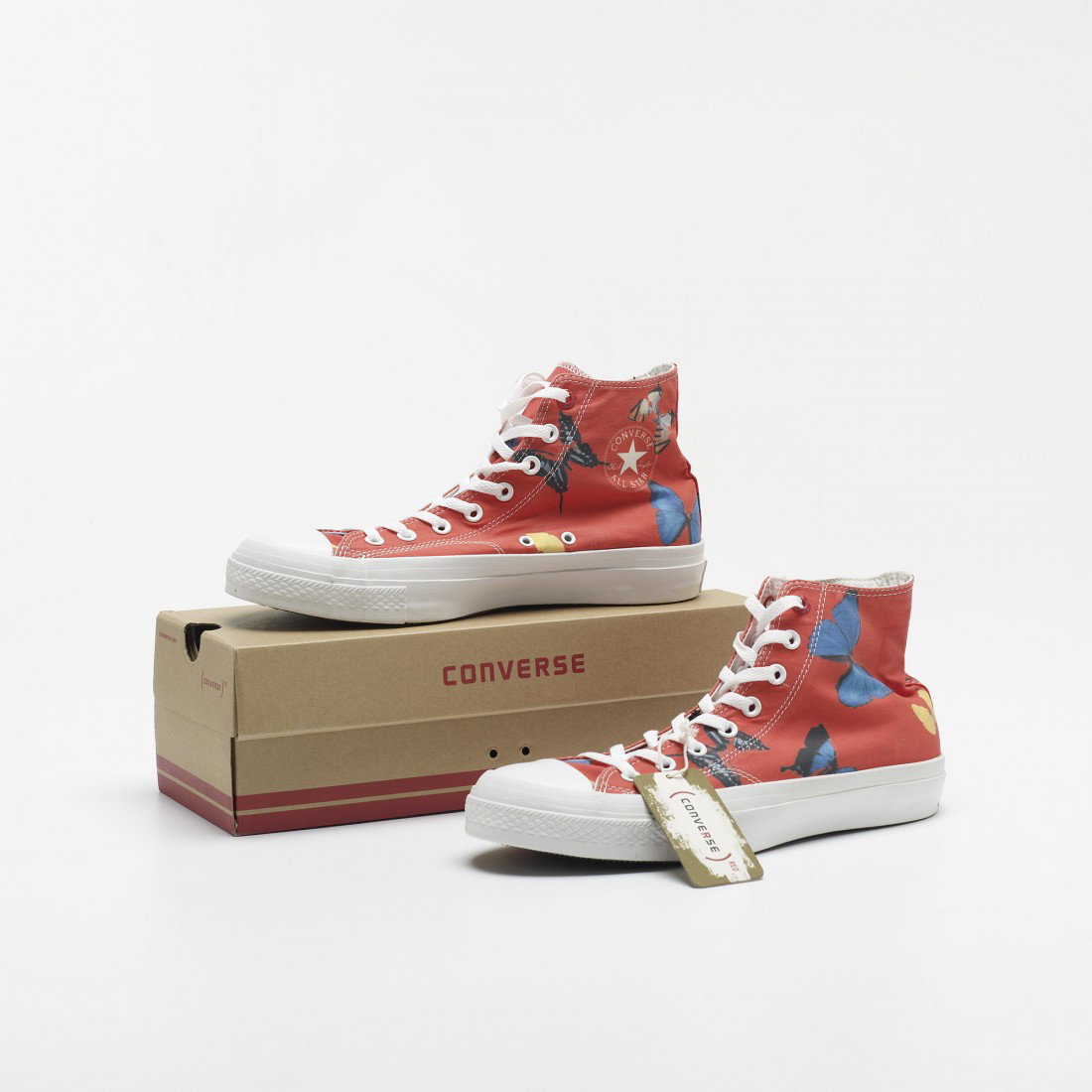 Damien Hirst Chuck Taylor All Star shoes: Damien Hirst Chuck Taylor All Star shoes Converse United Kingdom, 2010 transfer print on canvas, rubber 12 w x 4.25 d x 6 h inches Size 10. This pair of shoes is from the edition of 400. Signed with m