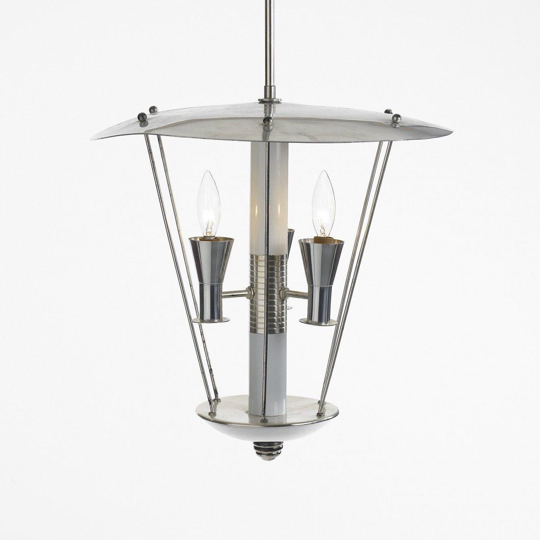 Italian ceiling lamp: Italian ceiling lamp c. 1960 aluminum, enameled aluminum, nickel-plated brass 15 dia x 46 h inches