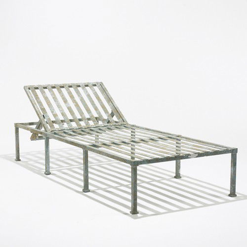 Hugh Newell Jacobsen chaise lounge from Windsor I,: Hugh Newell Jacobsen chaise lounge from Windsor I, Vero Beach, Florida Wissel Construction USA, 1997 aluminum with bronze patina, upholstery 73 w x 31 d x 27 h inches Provenance: Mr. and Mrs. David We