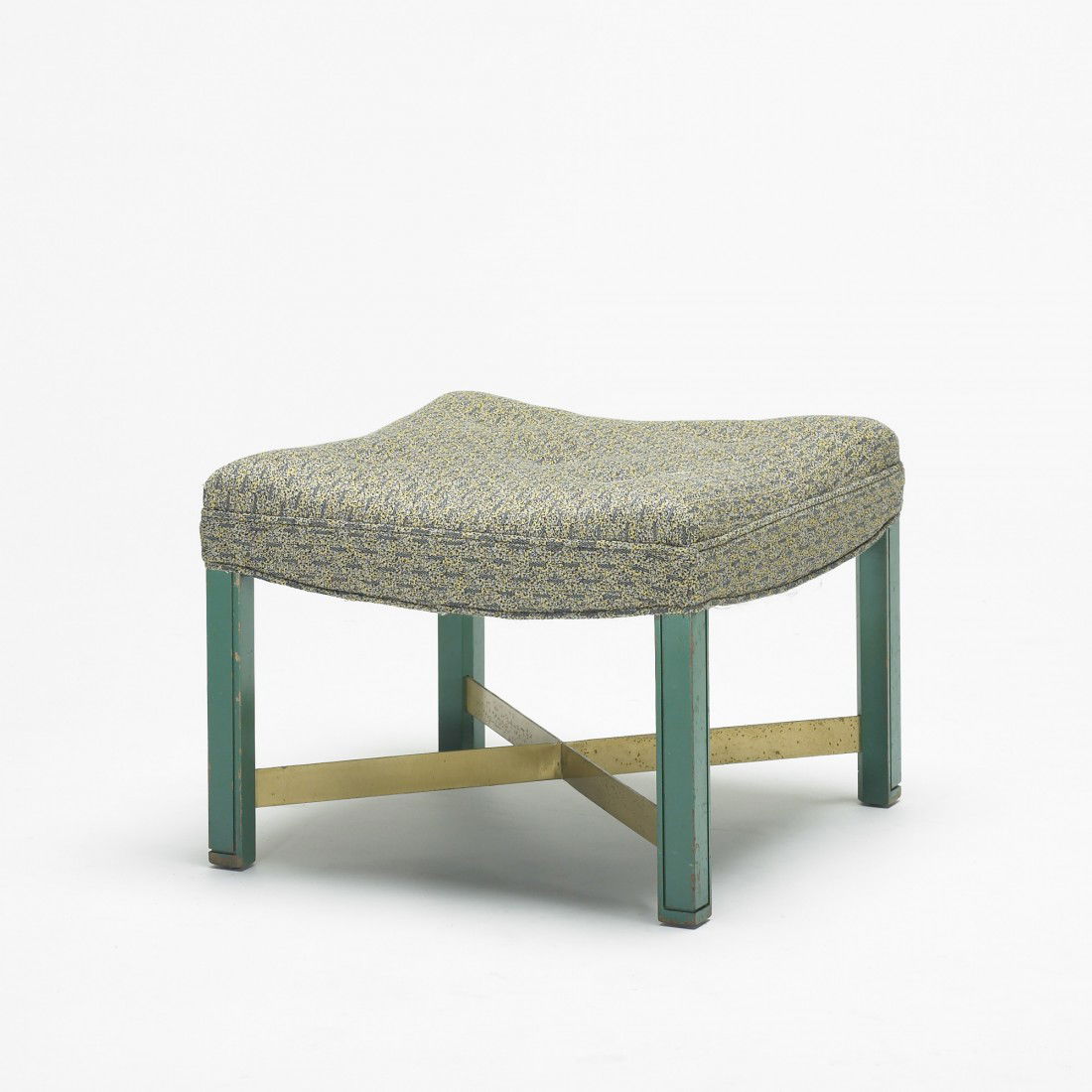 Paul Laszlo stool: Paul Laszlo stool USA, c. 1950 upholstery, lacquered wood, brass 21 w x 21 d x 16 h inches