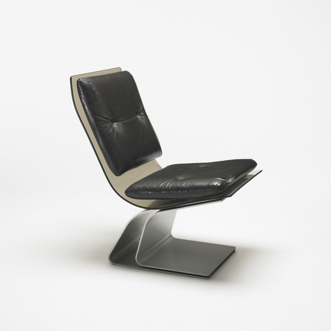 Maison Jansen lounge chair: Maison Jansen lounge chair France, c. 1970 steel, glass, vinyl 20 w x 27 d x 30.5 h inches