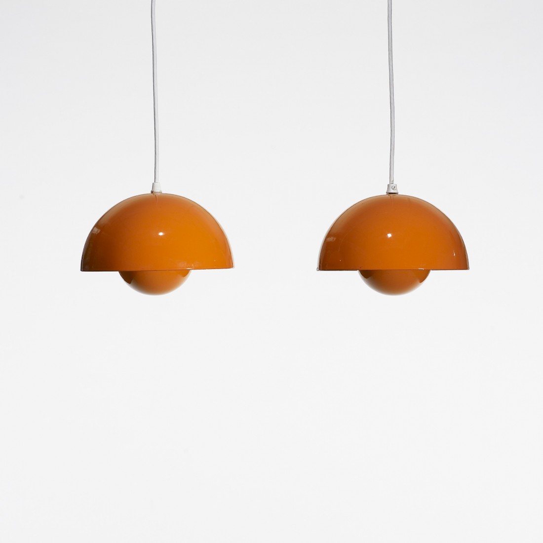 Verner Panton Flowerpot lamps, pair: Verner Panton Flowerpot lamps, pair Louis Poulsen Denmark, 1971 enameled steel 9 dia x 5.5 h inches